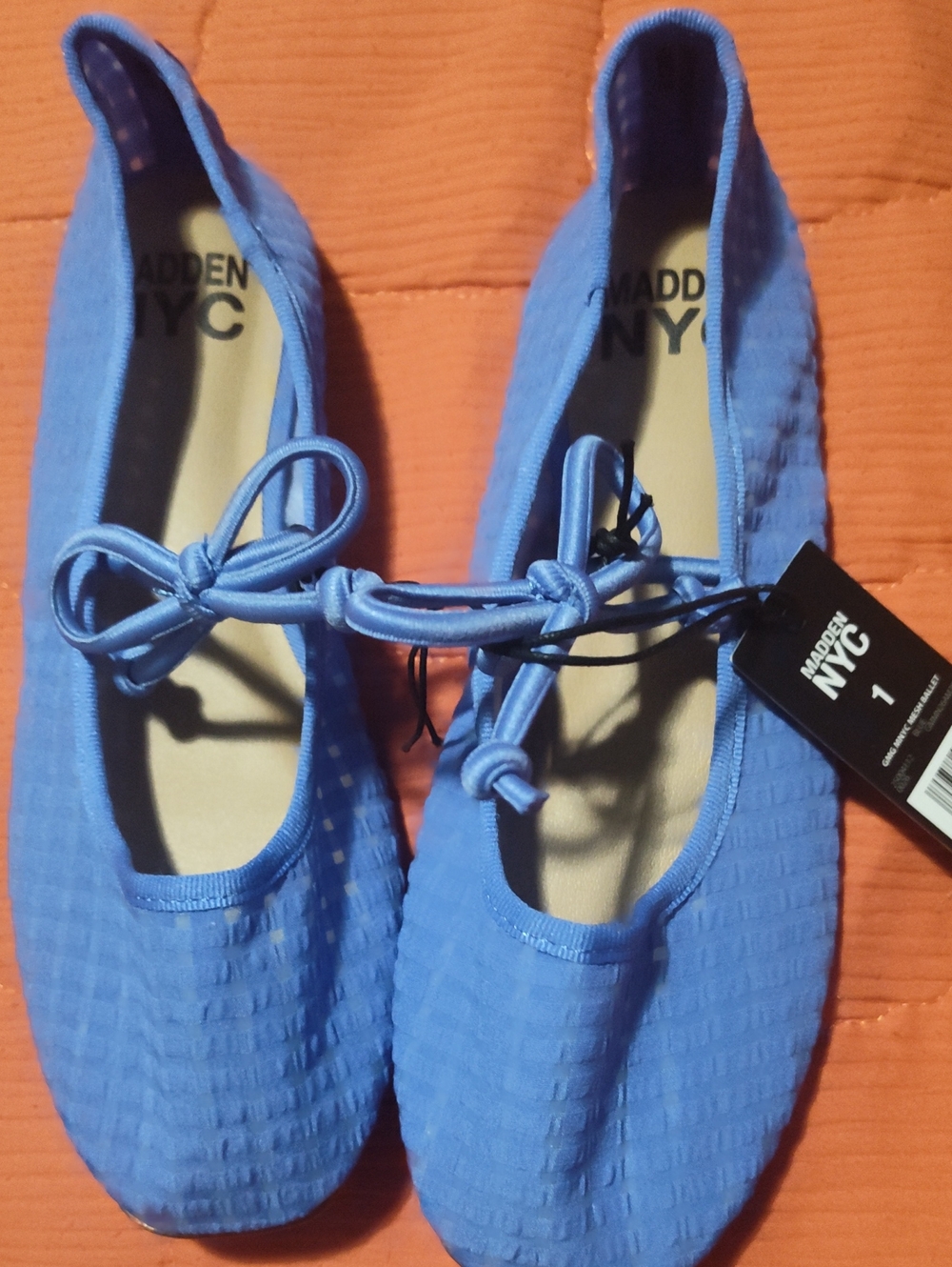 Madden NYC Girls' Blue Textured Ballet Flats with Bow